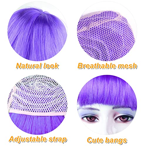 Image of PLULON Purple Bob Wig and Sunglass Set, Neon Short Bob Wig Sunglass Pack Costume Colorful Cosplay Hairpieces for Bachelorette Neon Party Favors, Halloween Decorations
