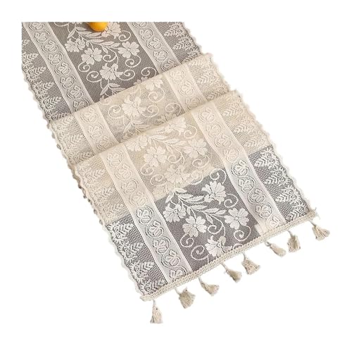 Pañuelo para cómoda de ganchillo, Camino de mesa encaje con borlas florales bordadas blancas(Color 9,30x90cm)