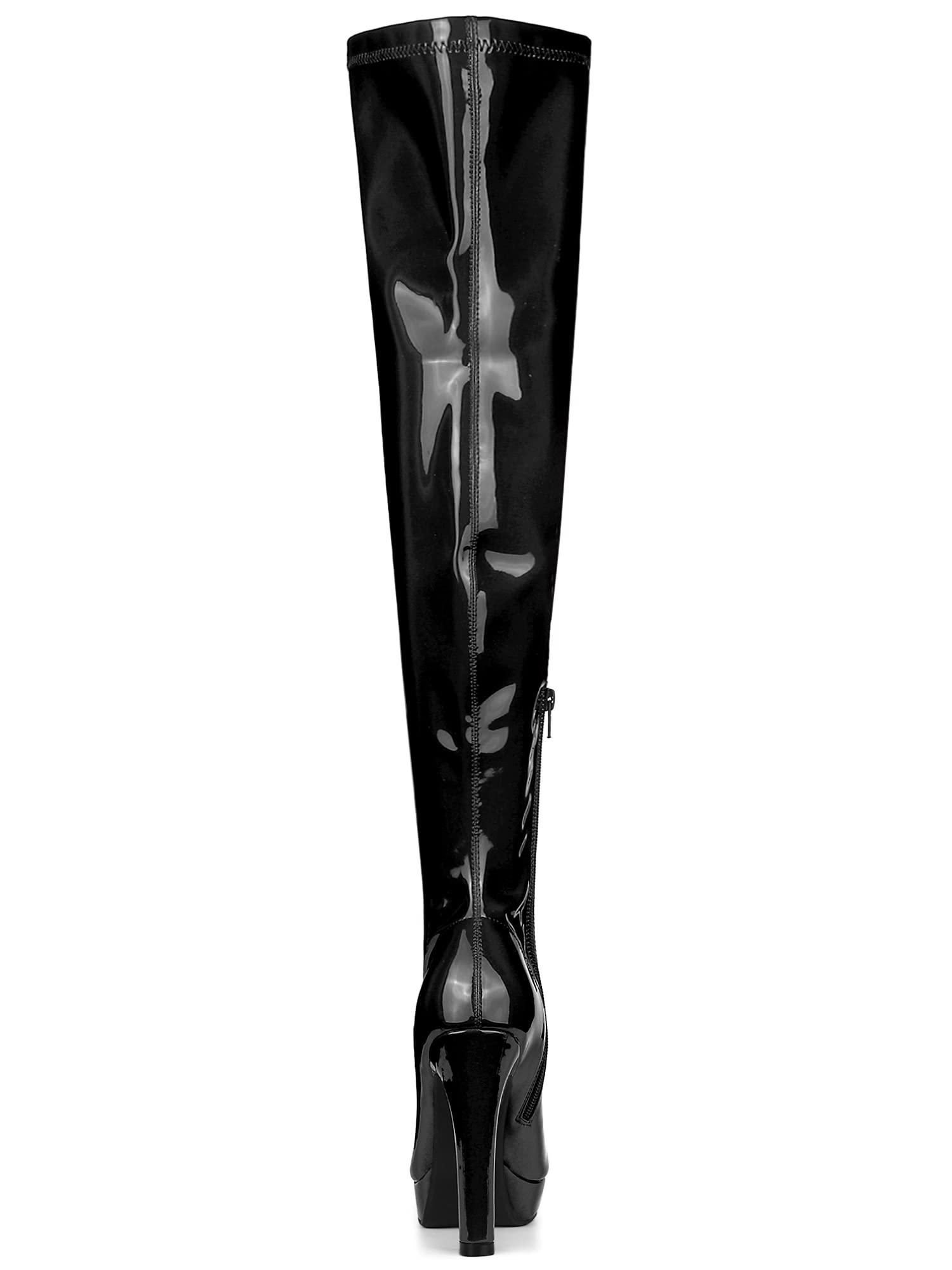 Allegra K Botas altas gruesas de charol con plataforma por encima de la rodilla para mujer