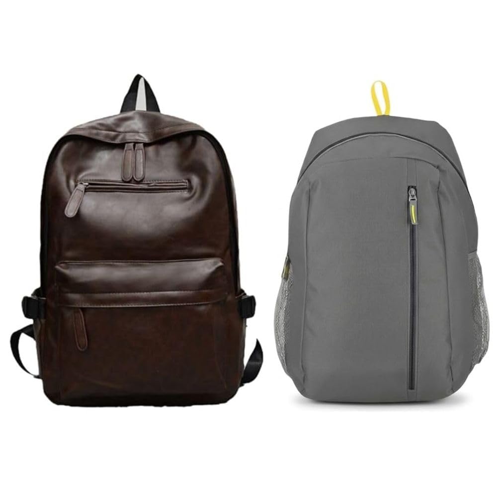 treggo Laptop Backpack Combo Set of 2 for Men & Women | Brown Faux Leather Anti-Theft Backpack & Travel Backpack | Office College Bag | Fits 15.6 Inch Laptop-picture-26
