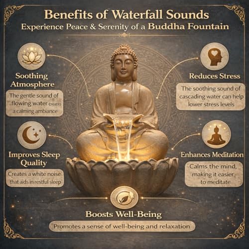Image of 3 Feet Kamal Buddha Water Fountain for Home & Garden|Fiber Buddha Fountain with LED Light|Indoor Outdoor Fountain for Vastu & Positivity (Beige, 3 Feet Kamal Buddha Fountain)