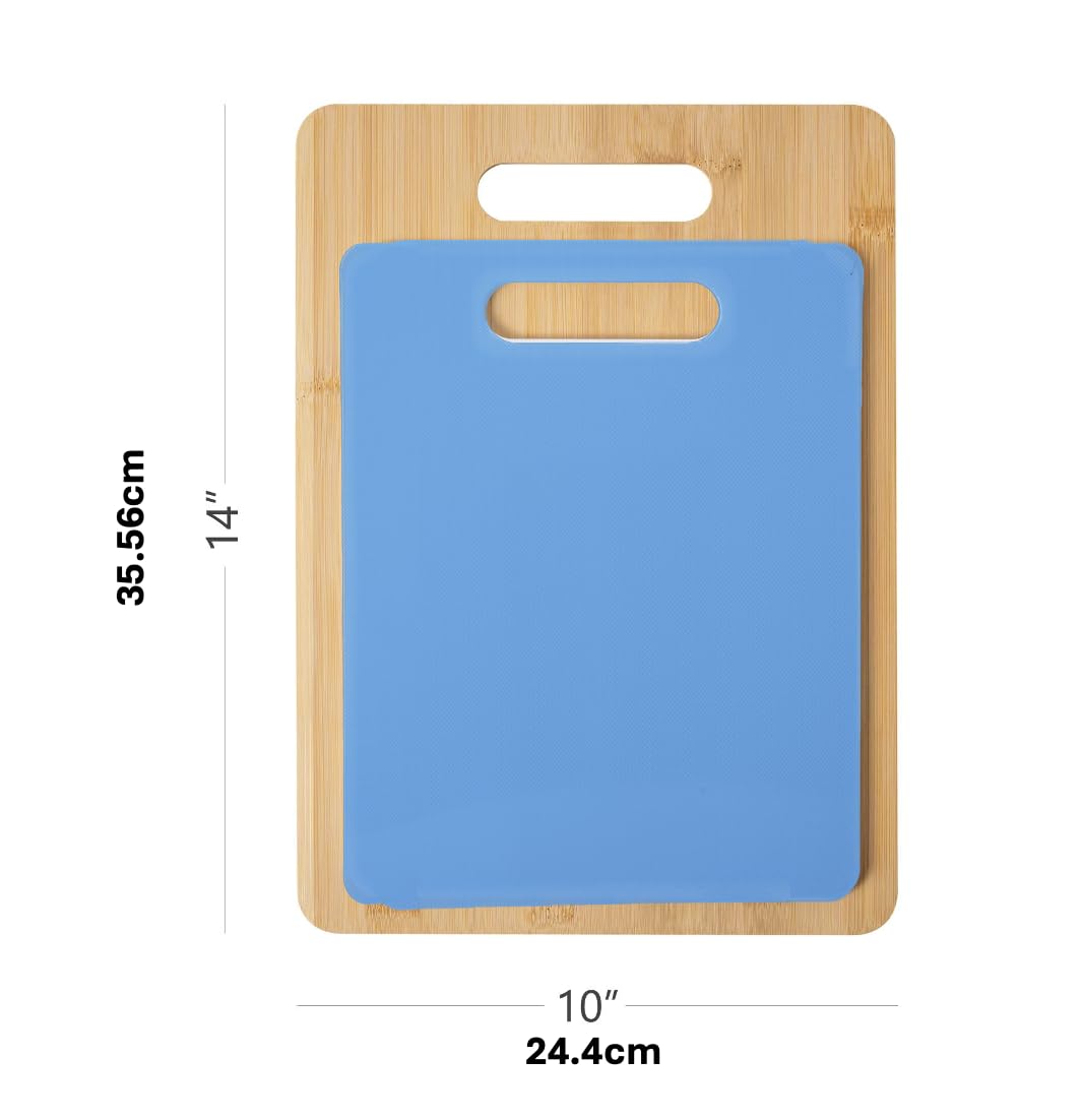 Dura Living Juego de 2 tablas de cortar de bambú y poliéster, tablas de cortar de bambú ecológicas y duraderas para carne, verduras y queso, doble textura, aptas para cuchillos, fácil de limpiar