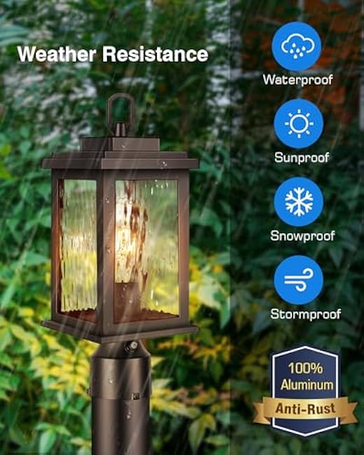 VIANIS Outdoor Post Lights Hardwired 120V, Oil Rubbed Bronze Dusk to Dawn Lantern Post for Outside with Pier Mount Base, Waterproof Aluminum ORB Exterior Lamp Post Light Fixture for Column Mount Light