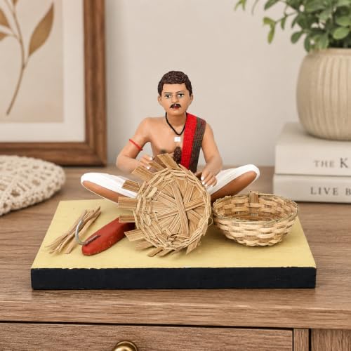 Image of Krishnanagar Handmade Clay Gift & Decor | Standard- Sitting Human Figure Miniature Idol - Basket Maker