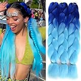 Royota Ombre Braiding Hair Synthetic Jumbo Braiding Hair Extensions For Braids High Temperature Synthetic Crochet Braid in Hair Extension(3 Packs 24 Inch, Blue/Sky Blue)