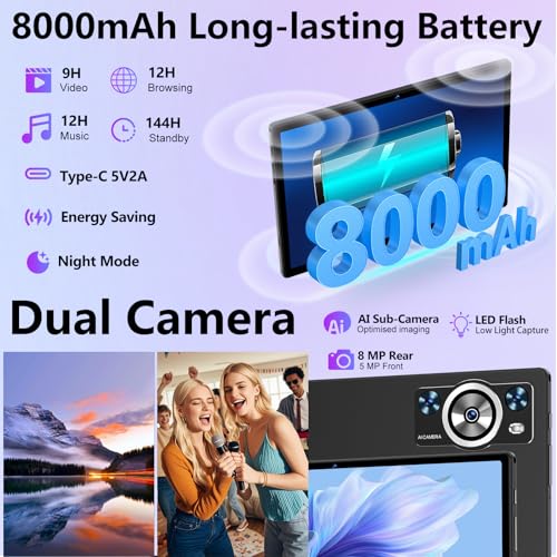 Image of Android 15 Tablet 30GB RAM 128GB ROM 2TB TF, 2026 Electronics Tablets 10 Inch 8000mAh with Keyboard Mouse, 2.0GHz, 5G WiFi, BT 5.0, GMS Certified, Dual Camera, Gemini AI - Metal Black