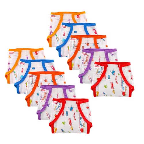 Image of Welcro Nappy For Babies, Reusable, Washable Soft Muslin Cotton Nappy /Langot for New Born Baby | Gentle on Baby Skin | Helps in Potty Training | 6-9 months | Pack of 10 | Printed