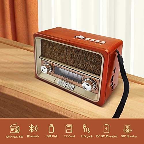 Videyas Portable Shortwave Retro Radio, Am Fm Retro Radio, With Bluetooth Speaker, Best Reception, Rechargeable Battery, Torch, Aux Tf Usb Stick, Great For Outdoor Kitchen Gifts #TOP1