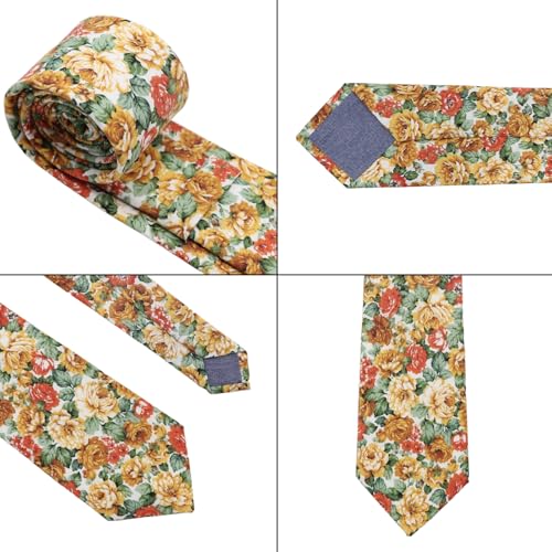 Image of Cotton Floral Ties for Men 2.76 inch Men's Skinny Tie Linen Flower Printed Neck Tie for Wedding Dating Party