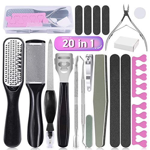 Pedicure Foot File Professional Pedicure Kit Foot Care Pedicure Tools Set, Stainless Steel Foot Scraper, Foot Scrubber Foot Rasp Callus Remover, Pedicure Supplies, 20 in 1 Pedicure Kit for Women Men