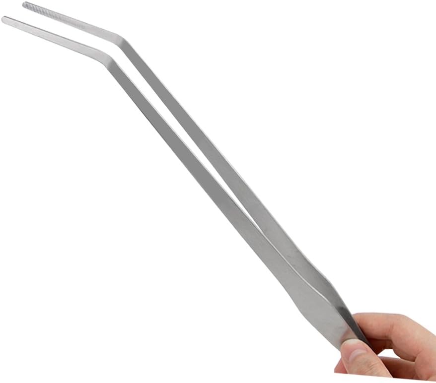 Straight and Curved Stainless Steel Super Thick Tweezers Set,Pliers Aquarium Tool Fish Tank Aquatic Plants Forceps Clip (15") image 2