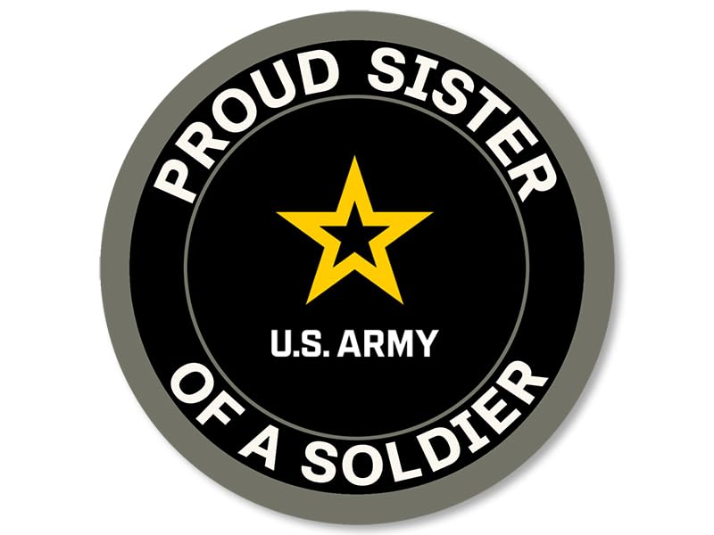 Image of Round Proud Sister of A Soldier Sticker (US Family Member Decal, United States Logo Vinyl for Car Truck or Laptop (3 inch) U.S. Army Licensed