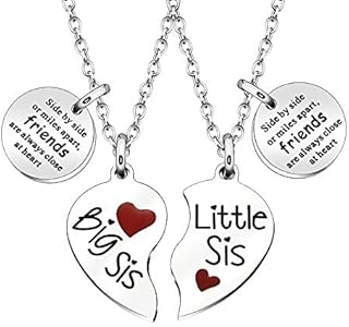 Big Sister Little Sister Necklace of 2 Split Heart Pendant Necklace for Sister Friends Friendship Jewellery for Christmas Birthday