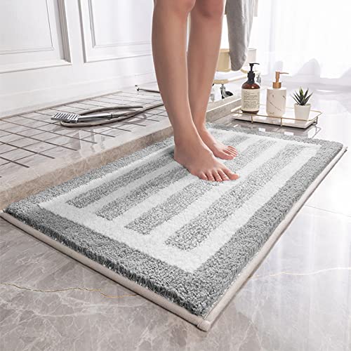 Torytoe Tapis de Bain, 40x60cm Tapis de Bain Lavable Absorbant l'eau Tapis de Douche Tapis de Bain antiderapant Moquette Salle de Bain pour séjour, Douche, Baignoire, WC, (Gris) Cover
