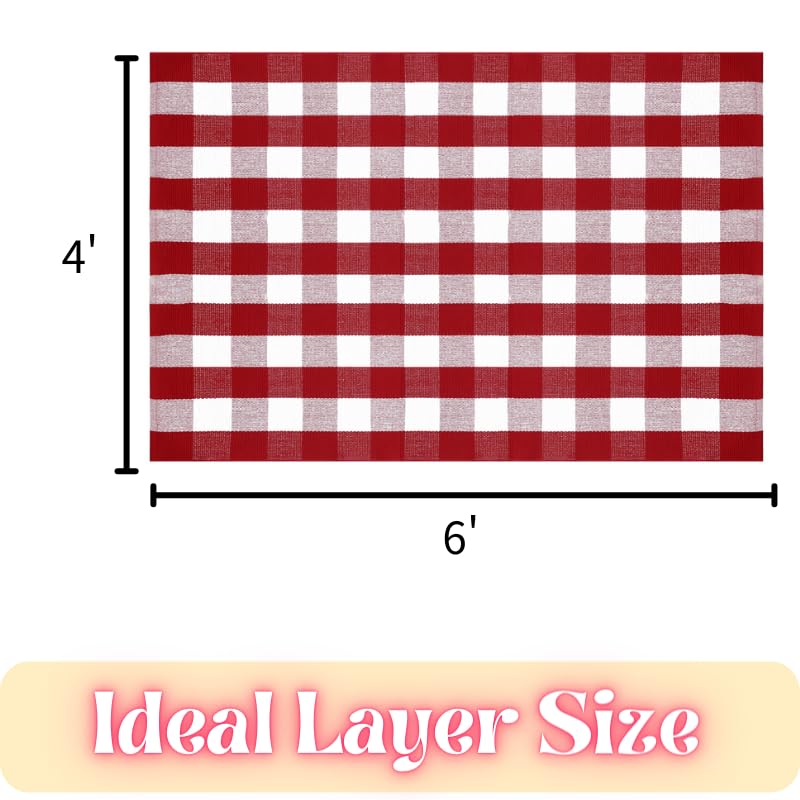 Ckorzen Red and White Plaid Rug, 4' x 6' Christmas Front Porch Outdoor Rug, Handwoven Cotton Washable Rug for Layered Door Mats, Holiday Entryway and Home Décor