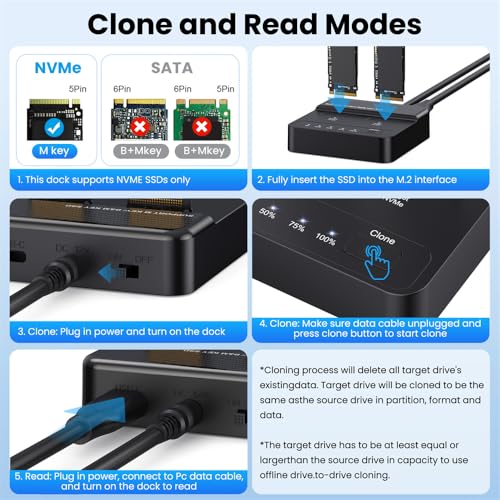 Duplicador Vertical Dual-Bay Cloner NVME M.2 USB-C miniatura 6