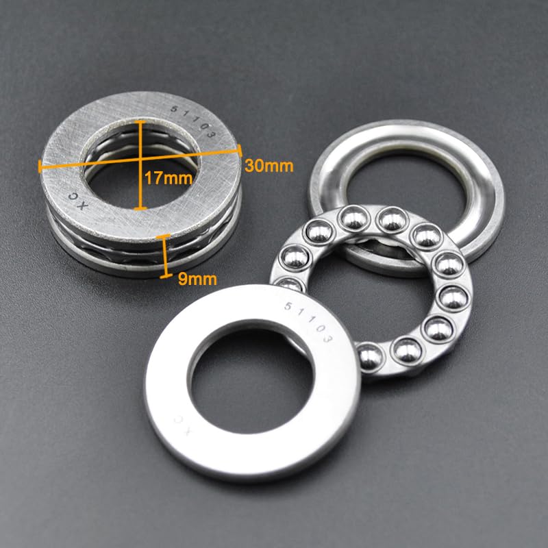10Pcs Thrust Bearing 51100 51101 51102 51103 51104 51105 51106 51107 51108 8105 8106 Axial Ball Bearings(51103 17x30x9mm)