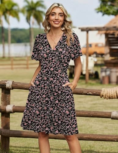 Image of Zeagoo Womens Summer Dresses Wrap V Neck Dress Floral A-Line Ruffle Sleeve Casual Sundress with Pockets 2026