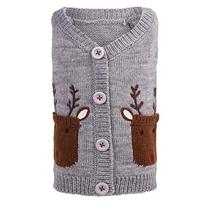 The Worthy Dog Reindeer Cardigan for Dogs, X-Small, Gray