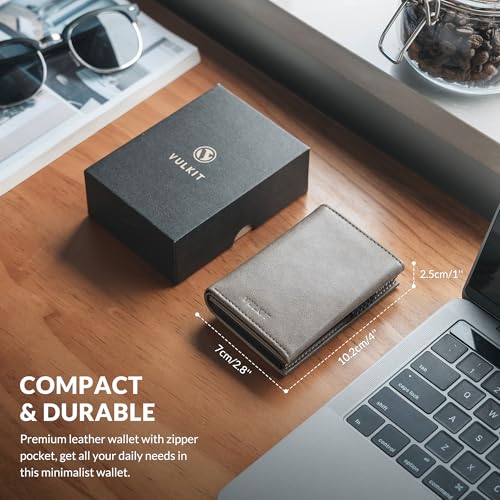 Image of VULKIT Card Holder Wallet with Coin Pocket Magnetic Closure Pop Up Cards With ID Window Leather Wallet for Cash & Credit Cards, Grey, Talla �nica, Contemporary | with Coin Pocket