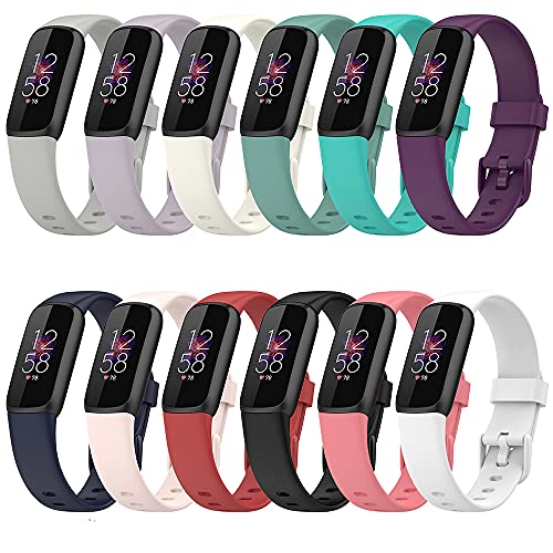 Tading Compatible with Fitbit Luxe Bands, Adjustable Soft Silicone Replacement Sports Band Strap for Fitbit Luxe Fitness and Wellness Tracker for Women Men - 12 Pack Size Large