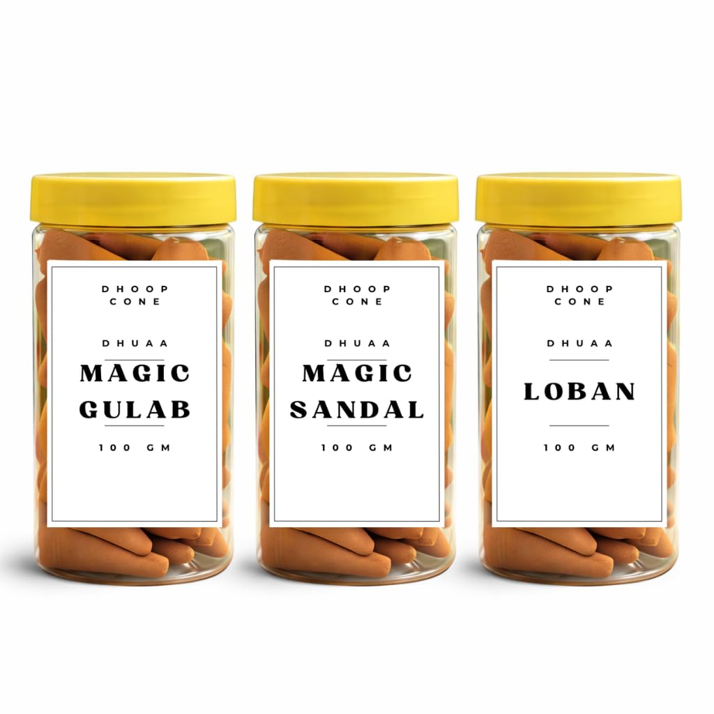Dhoop Cone Combo, Magic Gulab, Magic Sandal and Loban, 100 gm Each, Set of 3 Jars, for Mandir, Meditation and Home Fragrance-image-37