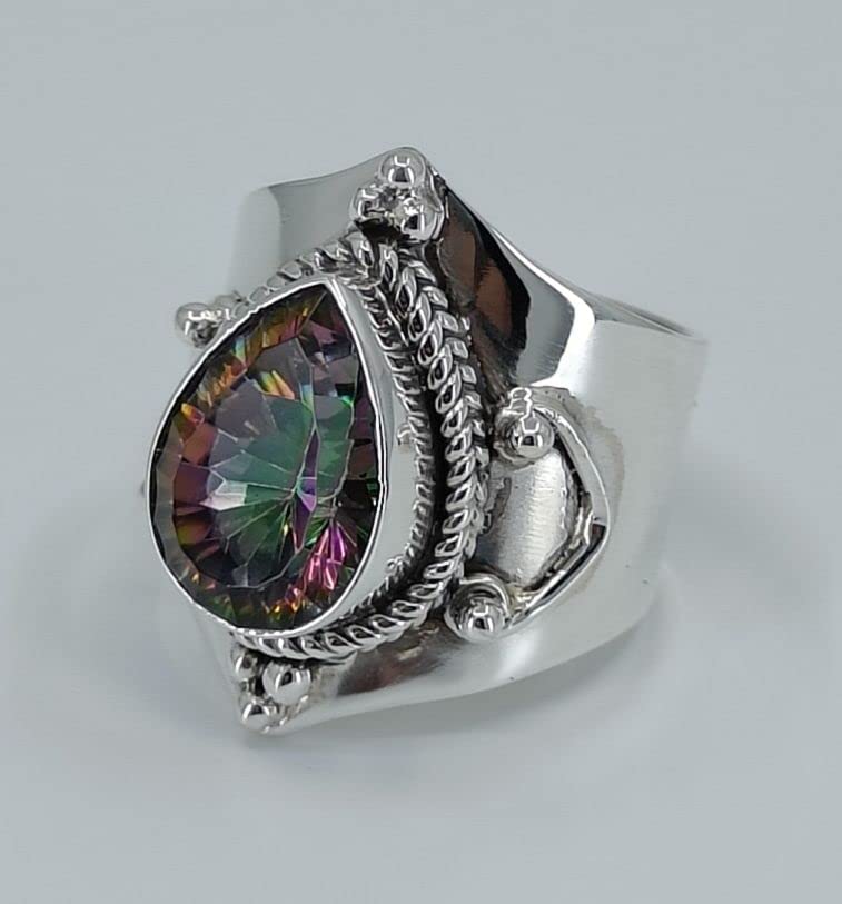 Navya Craft Mystic Topaz Ring, 925 Sterling Silver Statement Promise Ring for Women, Natural Mystiq Topaz Pear Shape Gemstone Handmade Boho Jewelry, November Birthstone, Unique Gift for Her4