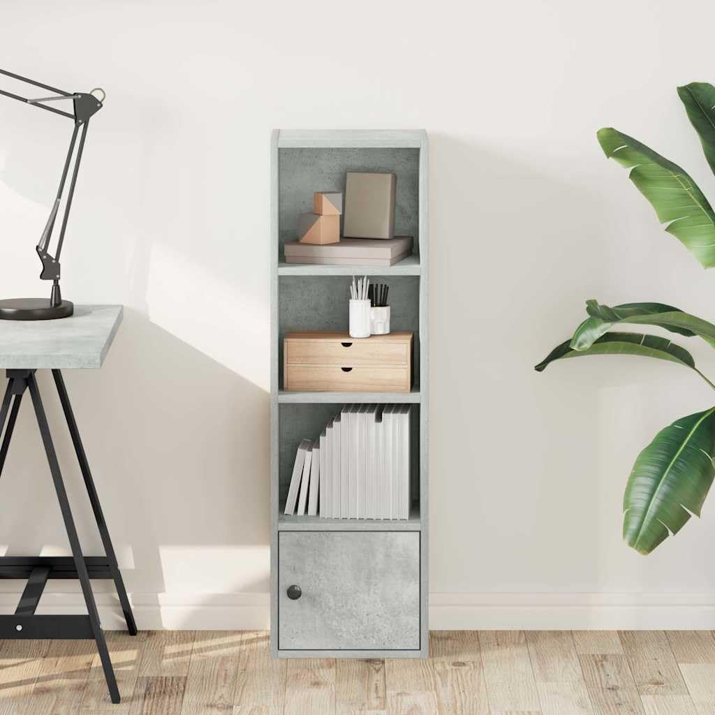 Makastle Petite bibliothèque avec 3 Compartiments et 1 Porte - Étagère sur Pied pour DVD, Rangement de Bureau - pour Salon, Bureau - Gris béton - 31 x 24 x 102 cm