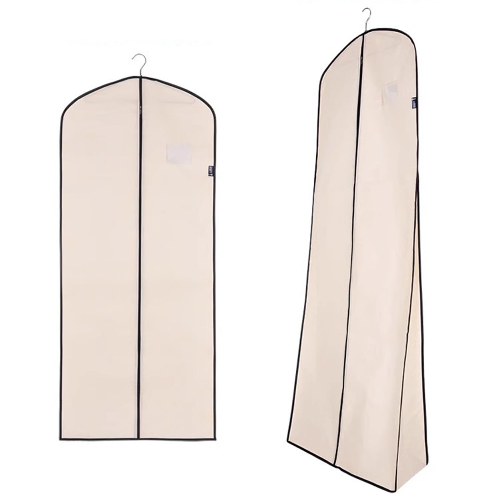 2 szt. Długie pokrowce na suknie 55-78 cali, składane pokrowce na ubrania Oddychające pokrowce na suknie ślubne dla druhen, z klinami 9,8 cala,Beige-180x60x25cm