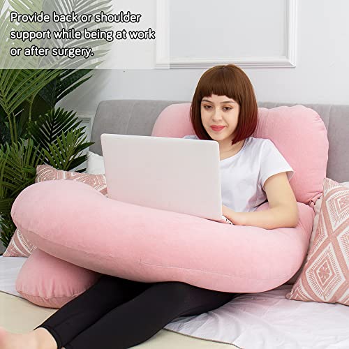 Image of 60in Full Body Pillow | Nursing, Maternity and Pregnancy Pillow | Extra Large U Shape Pillows with Detachable Side, Separate Support Pillow and Removable Cover Velvet (Light Pink)