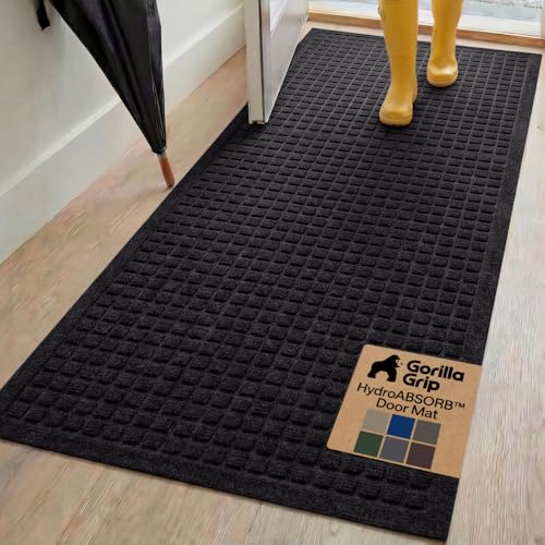 Image of GORILLA GRIP Ultra Absorbent Front Door Mat Outside Entrance 72x24, Traps Dirt and Moisture, HydroABSORB Indoor Outdoor Doormat Holds Up to 2.75 Cups Water, Stain and Fade Resistant Welcome Mat Black