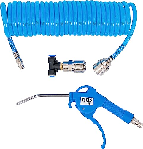 BGS 74253 | Druckluft-Ausblaspistole | mit Druckluft-Spiralschlauch und T-Verbinder | Drukluftpistole | Griff aus blauem Nylon-Fiberglas
