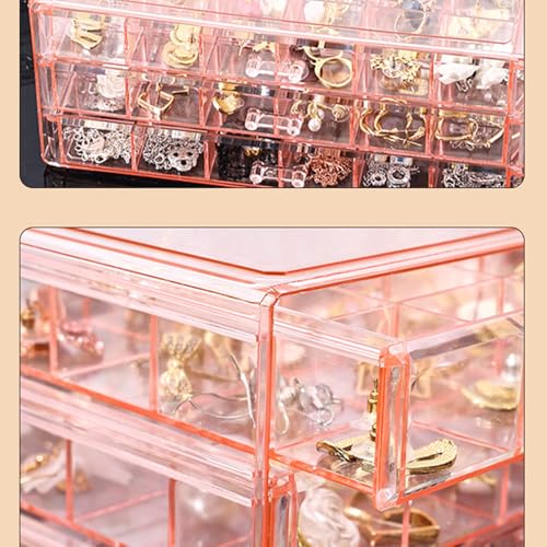 Jinavoty Boîte de rangement pour boucles d'oreilles, boîte de rangement de bijoux en acrylique, boîte organisatrice transparente pour boucles d'oreilles avec 3 tiroirs 72 petits compartiments pour – vue 2