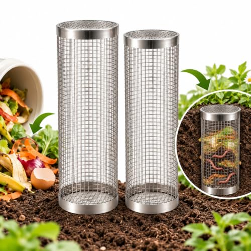2 Pack Inground Worm Composting Bin, Stainless Steel Outdoor Compost Bin