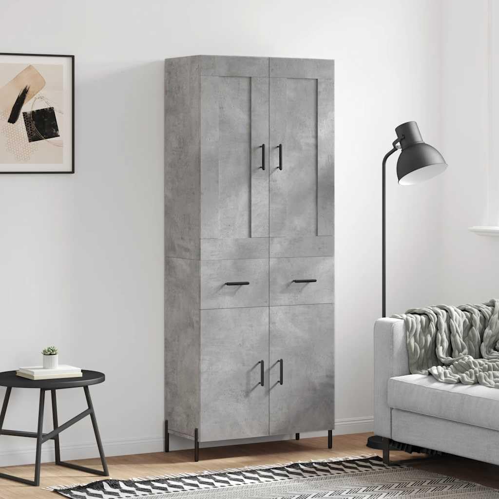 Aparador gris hormigón de 69,5x34x180 cm con patas de metal para salón