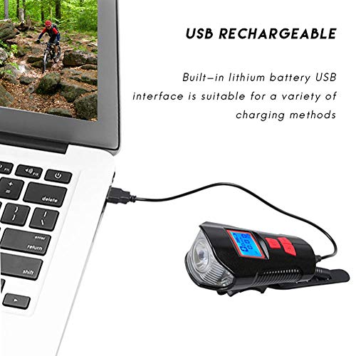 Lista USB Rechargeable LED Bicycle Front Light, Bike Speedometer Odometer, Bicycle Horn Loud, 3 in 1 Bike Headlight with LCD Display Mountain Bike Cycling Accessories 5 51YAeO5 mYL