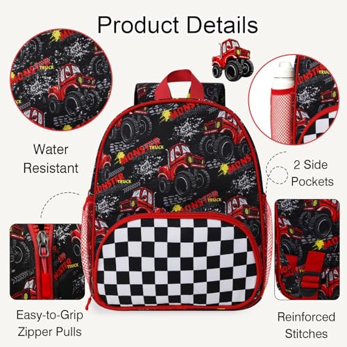 Image of Kids Boys Girls Backpack: Toddler Bag for Preschool Kindergarten Travel, Monster Truck School Bag for 4-6