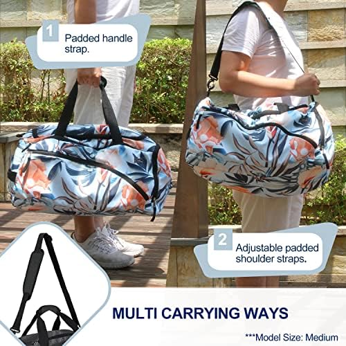 COTEY 22" Weekender Bags for Women, 38L Travel Duffle Bag for Women Overnight, Large Carry on Duffel with Shoe Compartment, Waterproof - Ondine Lotus 6 COTEY 22" Weekender Bags for Women, 38L Travel Duffle Bag for Women Overnight, Large Carry on Duffel with Shoe Compartment, Waterproof - Ondine Lotus