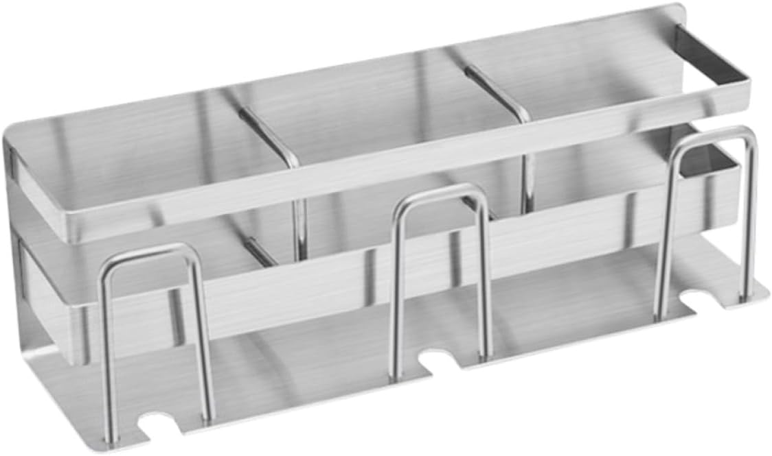 Stainless Steel Toothbrush Holder Wall-Mounted for Three People No-Drill Bathroom Toothbrush Rack Metal Organizer for Residential and Commercial Use