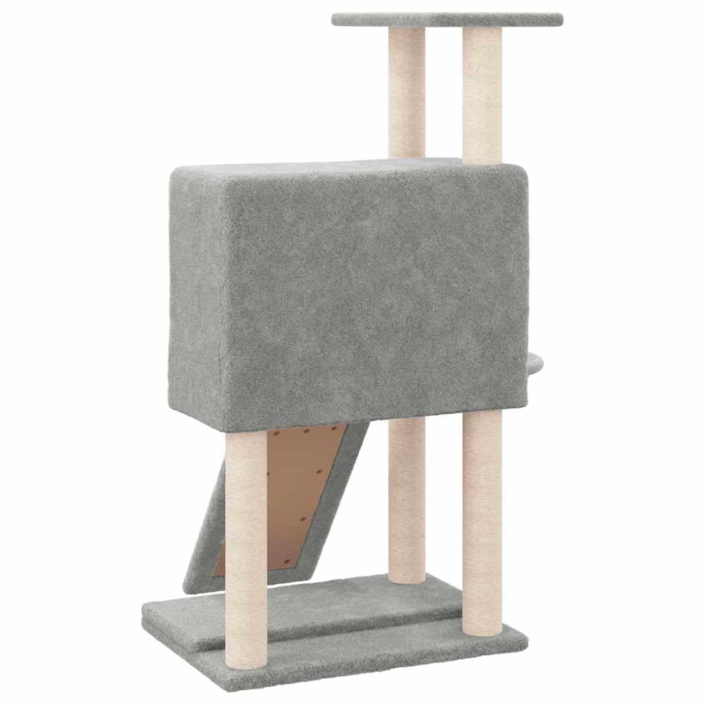 Kratzbaum 96 cm hoch mit Sisal-Kratzsäulen, Hängematte und Höhle, Stabiler Kletterbaum für Katzen, Alles-in-einem Katzenmöbel mit Leiter und Plattform, Hellgrau
