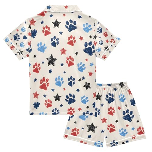 senya Paw Prints Stars S Satin Summer Pajama Sets Silk Short Sleeve Button Down Sleepwear2