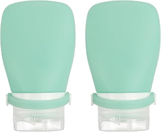 uxcell 2 Pcs Silicone Squeeze Bottle, 2 oz Refillable Silicone Travel Bottles Leak Proof Mini Size Containers for Toiletries Lotion Shampoo Conditioner, Light Green