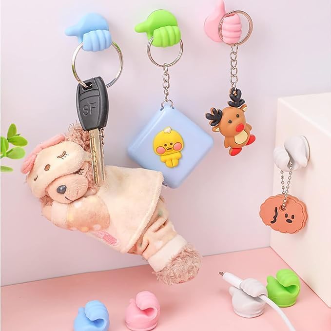 Image of Self Adhesive Thumb Wall Hooks for Hanging, Cable Clips, No Punching Key Hook Holder, Wall Hangers Silicone Hooks Desk Wire Management, Random Color, Pack of 10 (Big Size), Multicolour