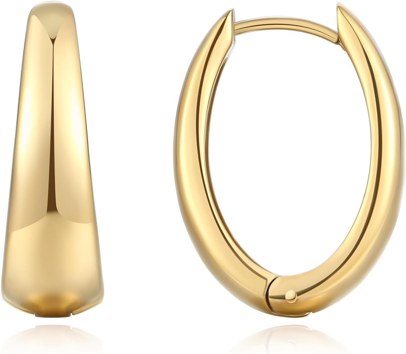 Rhinelife Oval Gold Hoop Earrings 18K Real Gold PVD Plated, Hypoallergenic for Sensitive Skin Hoops for Women, Lightweight Waterproof Everyday Jewelry Gift