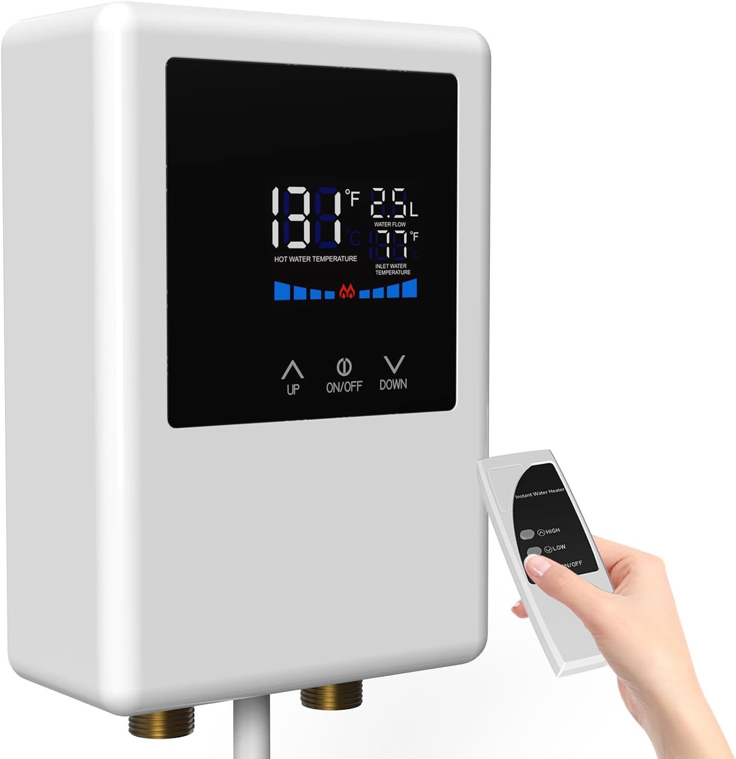 Tankless Water Heater Electric 110V, 5500W Instant Hot Water Heater with Remote Control and LCD Touch Screen Self-modulating, Overheating Protection for Demand