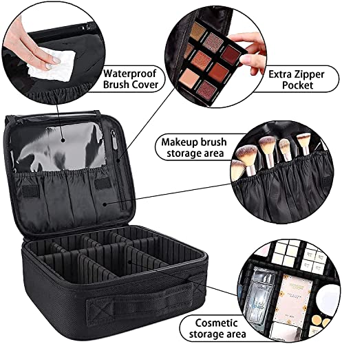 Disen Makeup Bag Organizer, Travel Makeup Bag With Extra 3 Brushes, Adjustable Dividers, Makeup Bags For Women Cosmetic Bag Portable Travel Case Waterproof And Durable #TOP3
