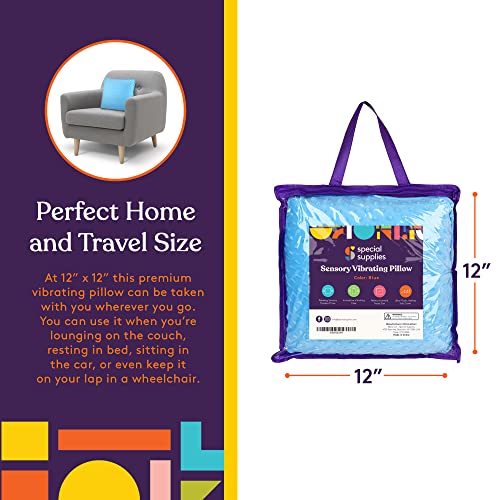 Special Supplies Vibrating Pillow Sensory Pressure Activated For Kids And Adults, 12” X 12” Plush Minky Soft Cover With Textured Therapy Stimulation Bumps, Blue #TOP2