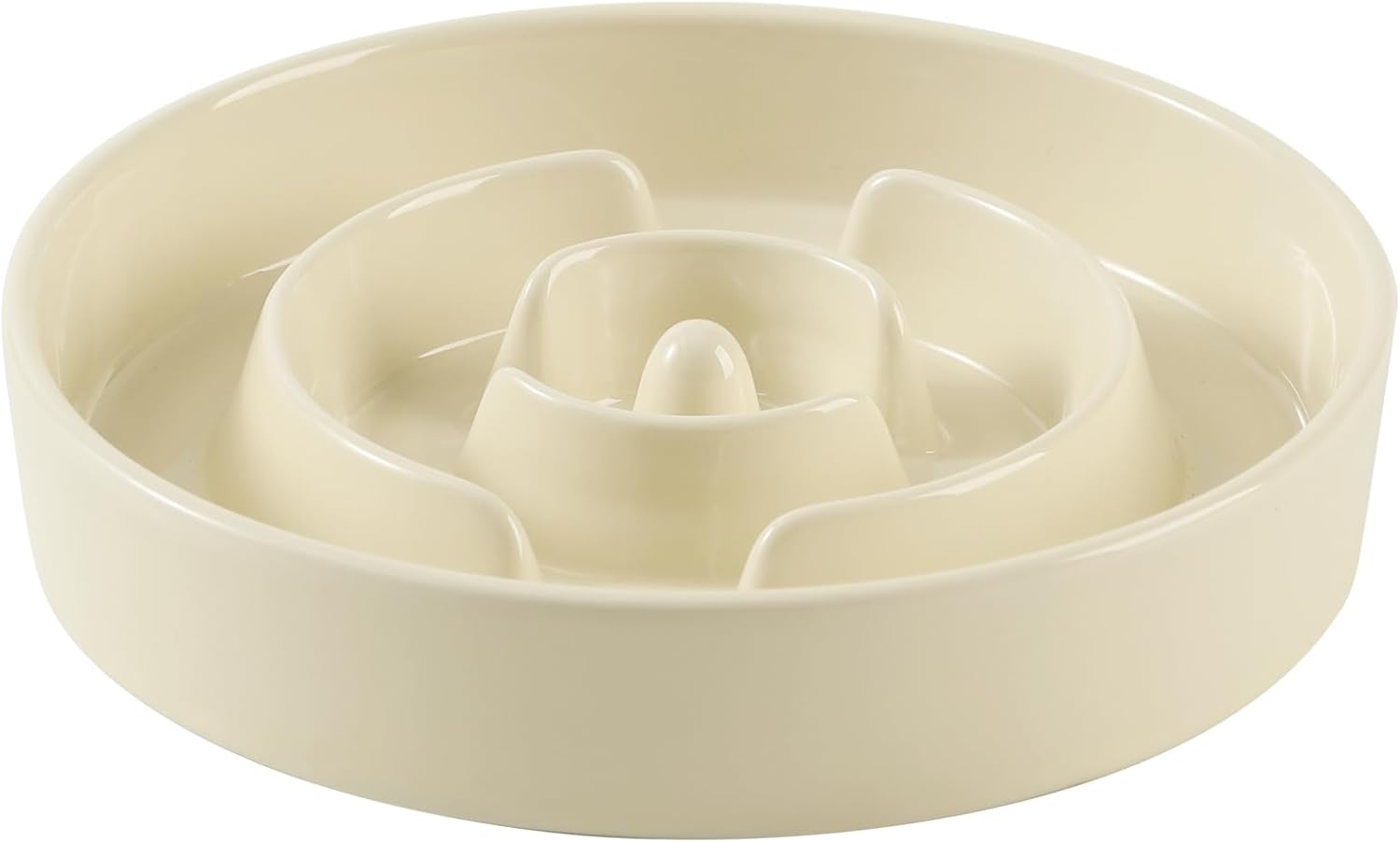 Ceramic 1.6 Cup Slow Feeder Dog Bowl for Medium and Large Breed, 8.2inch Puzzle Dog Food Dish, Anti-Gulping, Stop Bloat, Preventing Choking (Single Bowl-Beige) 8.2inch 1 x Beige - A