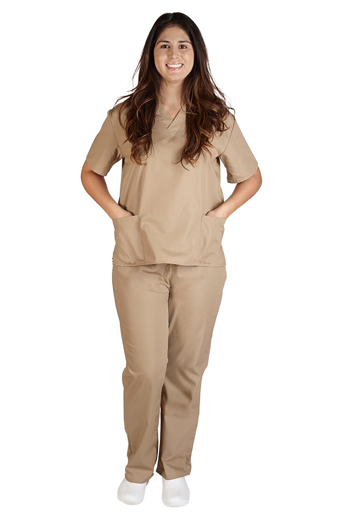 Natural Uniforms Women's Scrub Set Medical Scrub Top and Pants M KHAKI