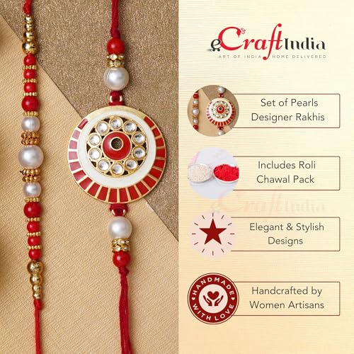 Image of eCraftIndia Set of 2 Green & Golden Shri Krishna and Radha Krishna Playing Flute Designer Religious Rakhis | Roli Chawal Pack | Rakhi for Brother